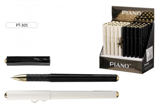 Ручка шариковая 0,5мм синяя "Piano Soft Ink Pen", на масляной основе, белый/черный корпус, PIANO/PT-305-А (50)