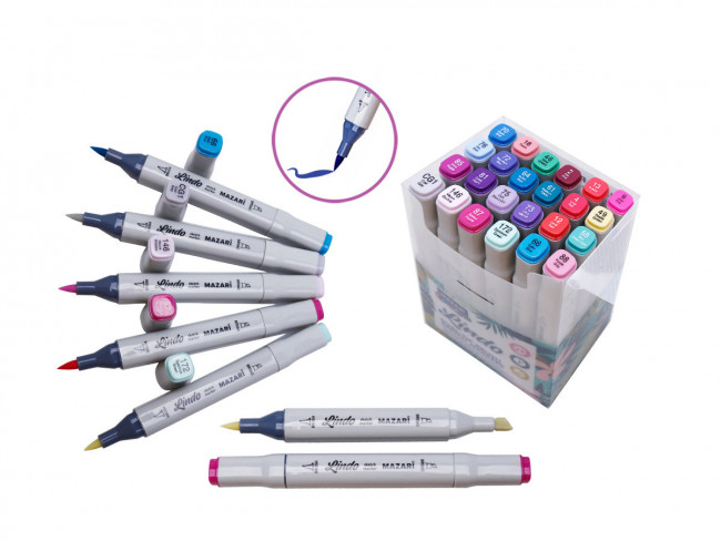 Набор маркеров для скетчинга двусторонних LINDO,24цв., Cool main colors (холодные основные цвета), кистевид./клиновид.наконечники, пиш.узлы 1.0-6.2мм, ПВХ-упаковка Набор маркеров для скетчинга двусторонних LINDO,24цв., Cool main colors (холодные основные цвета), кистевид./клиновид.наконечники, пиш.узлы 1.0-6.2мм, ПВХ-упаковка