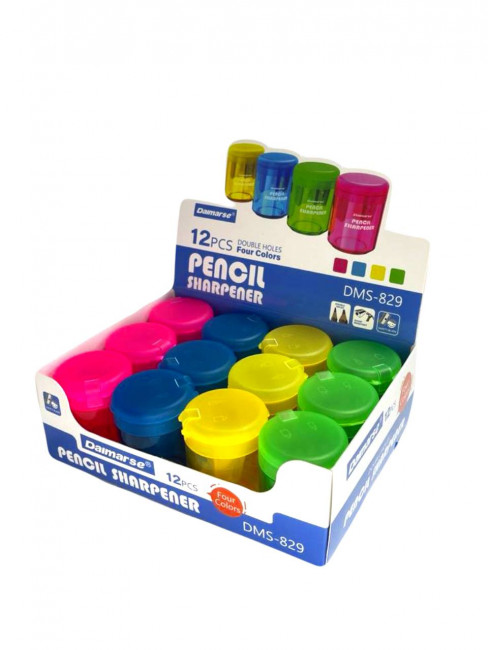 Точилка пластиковая двойная, овальный контейнер, ассорти 4 цвета, Daimarse/DMS829 (12)