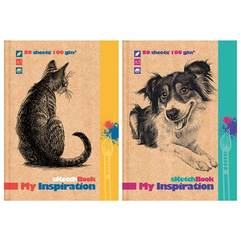 Скетчбук А5 переплёт твёрдый 80л. "Мой друг" ламинация матовая (ассорти) белый блок