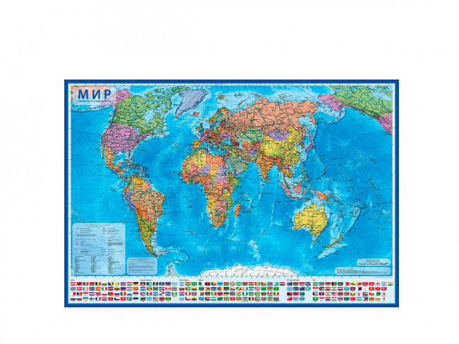 Карта "Мир Политический" 101х70 см, ламинация, пакет с европодвесом