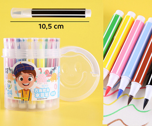 Фломастеры 24 цв. DA-312 JUMBO наконечник кисть, 6гр корпус, смываемые, в пластиковом тубусе №668 (1/12/72)