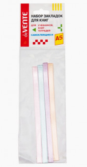 Набор закладок-ляссе "Pastel" самоклеящихся A5, 4 тонких ленты 6x290мм, двусторонняя плотная лента, deVENTE/8065914 (20)