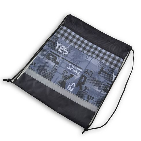 Сумка-мешок для сменной обуви BG "Casual" 415*340 мм, с карманом и светоотражающей полосой, на молнии, текстиль с рисунком