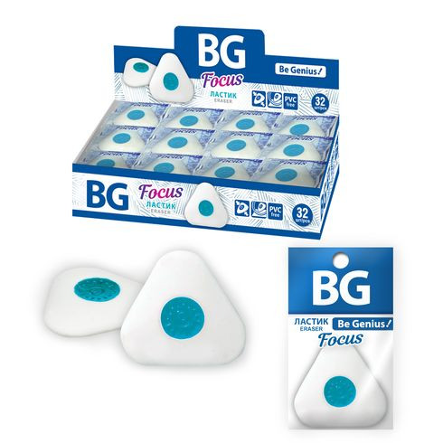 Ластик "FOCUS", треугольный, малый, термопластичная резина, пластиковый держатель, шоубокс, BG (32/1280)