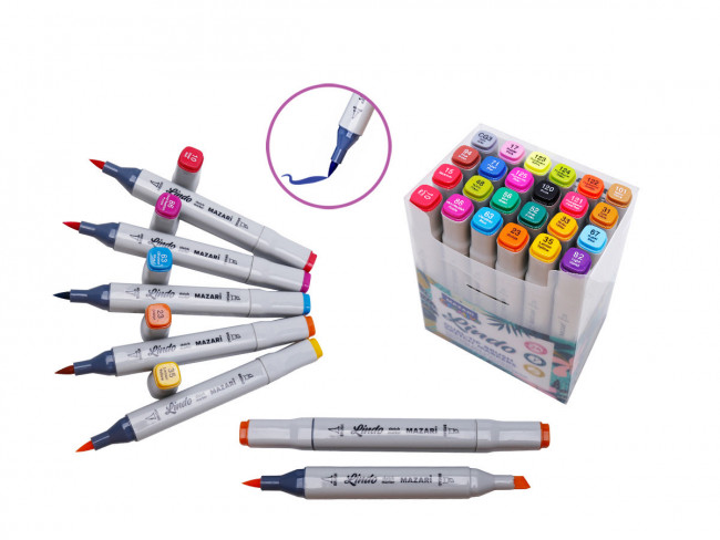 Набор маркеров для скетчинга двусторонних LINDO,24цв., Main colors (основные цвета), кистевид./клиновид.наконечники, пиш.узлы 1.0-6.2мм, ПВХ-упаковка Набор маркеров для скетчинга двусторонних LINDO,24цв., Main colors (основные цвета), кистевид./клиновид.наконечники, пиш.узлы 1.0-6.2мм, ПВХ-упаковка