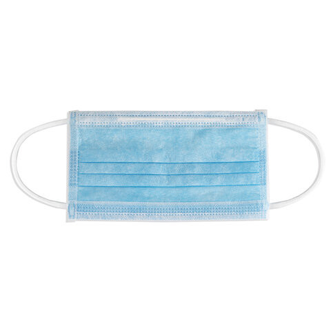 Маски одноразовые медицинские КОМПЛЕКТ 50 шт., 3-х слойные, голубые (фильтр СМС), п/э