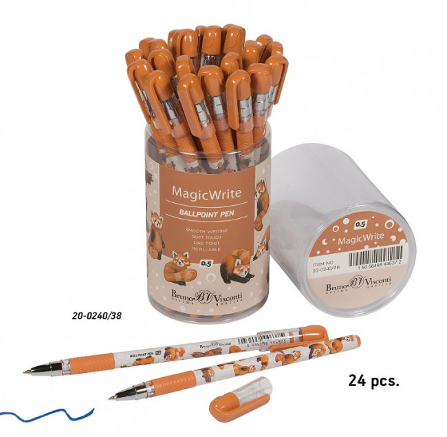 Ручка шариковая 0,5мм синяя "MagicWrite. Красные панды", BV/20-0240/38 (24)