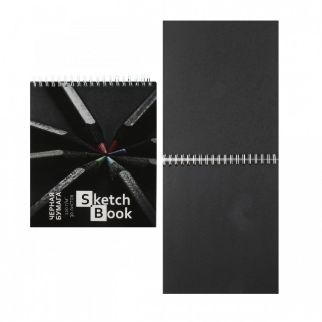 Блокнот для эскизов/скетчбук А5 (170*195) 30л 120г/м2 обл мягк карт метал выб лак твин-лак дв спир ML Карандаши 098658 черный