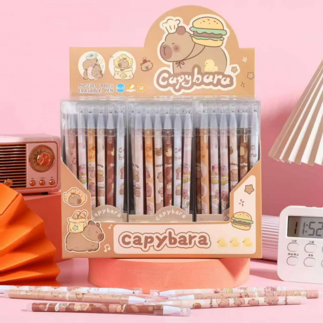 Ручка  гелевая синяя 0,38мм Магистр "Capybara" со стираемыми чернилами, корпус 8см, MP-2381 (12)