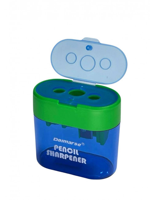Точилка пластиковая на 3 отверстия , овальный контейнер, ассорти 4 цвета, Daimarse/DMS824 (12)