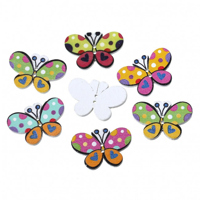 Пуговицы декоративные деревянные BUTTERFLY,ассорти 18дизайнов, ОПП- упаковка, Mazari