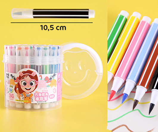 Фломастеры 36 цв. DA-313 JUMBO наконечник кисть, 6гр корпус, смываемые, в пластиковом тубусе №668 (1/8/48)