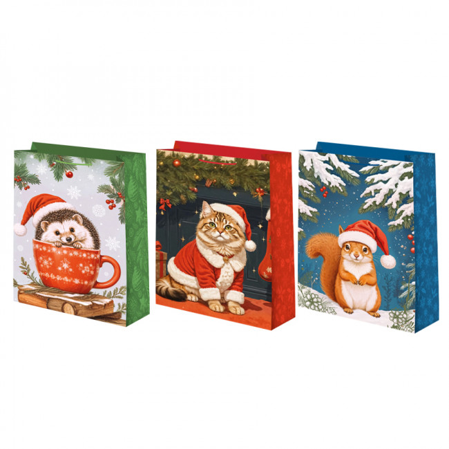 Пакет подарочный 14смх20см "Новогодние зверята", матовый микс, Микрос/Ч54963 (12)