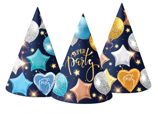 Колпак 16см "Супер пати" голубой, 6шт, Микрос/Ч45167