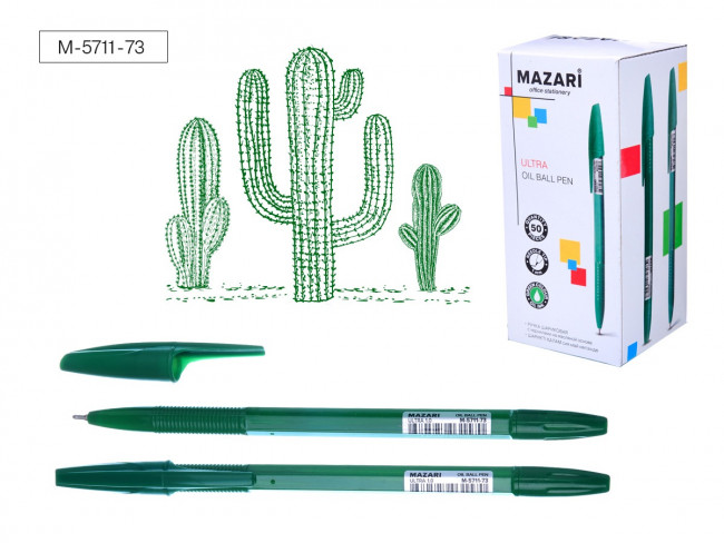 Ручка шариковая зеленая 1.0мм "ULTRA" на масляной основе, корпус пластиковый зеленый, сменный стержень 140мм, Mazari (50) Ручка шариковая зеленая 1.0мм "ULTRA" на масляной основе, корпус пластиковый зеленый, сменный стержень 140мм, Mazari (50)