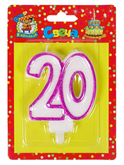 Свеча для торта Цифра 20 "Значимые даты" розовая, MILAND/С-2371 (12)