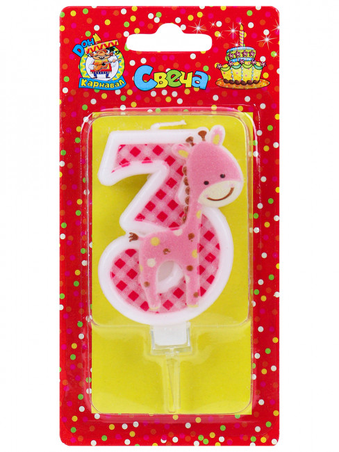 Свеча для торта "Жирафик", розовая №3, MILAND/С-8317 (12)