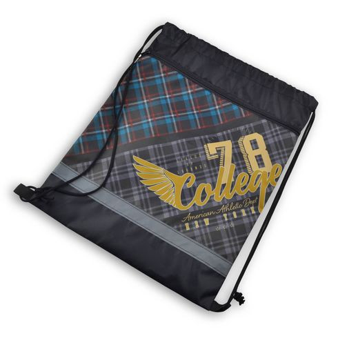 Сумка-мешок для сменной обуви BG "College" 415*340 мм, с карманом и светоотражающей полосой, на молнии, текстиль с рисунком