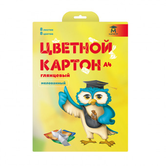 Картон цветной Магистр 8л., 8цв., А4, мелованный, глянцевый, целлюлозный, 200г/м2, в папке (50) Картон цветной Магистр 8л., 8цв., А4, мелованный, глянцевый, целлюлозный, 200г/м2, в папке (50)
