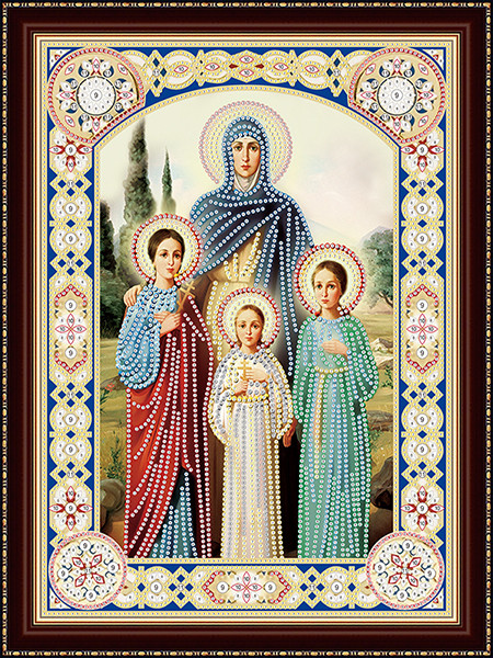 Алмазная мозаика 30х40см "Вера, Надежда, Любовь и мать их София" с подр., част. запол., Рыжий Кот/BH031