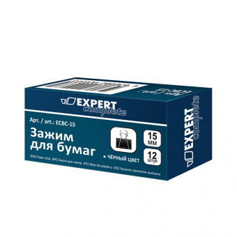 Зажим 15мм для бумаг,12шт, черный, Expert Complete/ECBC-15
