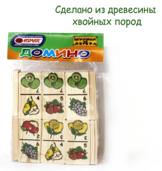 Домино 30/60мм "Фигуры и ягоды" из дерева, 28 элементов, Asmar