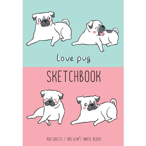 Скетчбук А5 переплёт твёрдый 100л. нелинованный "Смешные мопсы" ламинация матовая белый блок