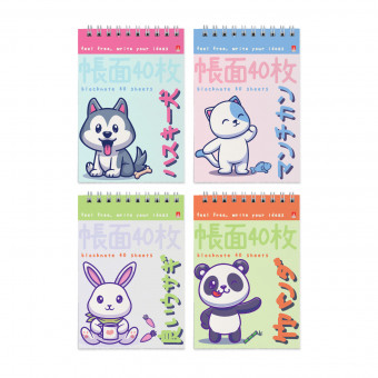 Блокнот А6 40л клетка "Kawaii animals", 4 вида ассорти, BV/3-40-730 (50)