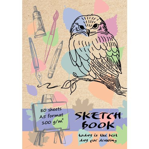 Скетчбук А5 переплёт твёрдый 80л. "Нарисуй свой день" ламинация матовая белый блок