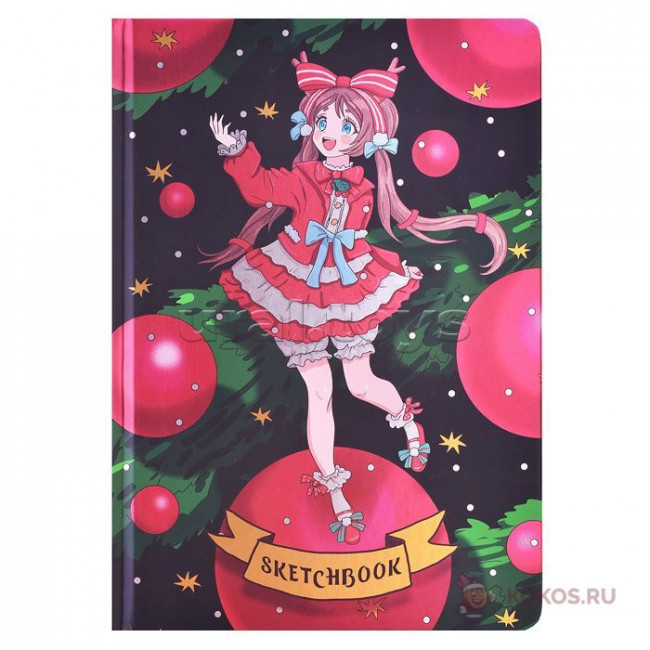 Скетчбук "Аниме новогоднее". Формат: 148 × 210мм 128стр, Проф-Пресс