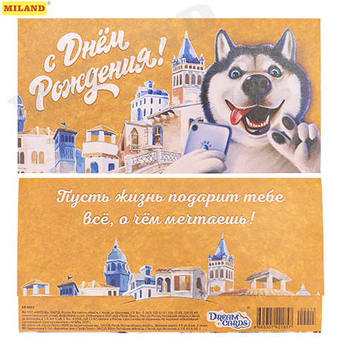 Dream Cards Конверты для денег С днем рождения (хаски) КЯ-0015