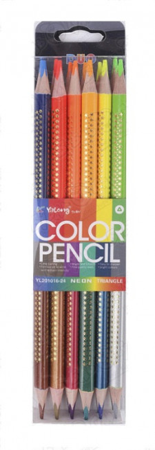 Набор цветных карандашей 24цв, двухсторонние, неоновые, Yalong/YL201016-24 Набор цветных карандашей 24цв, двухсторонние, неоновые, Yalong/YL201016-24