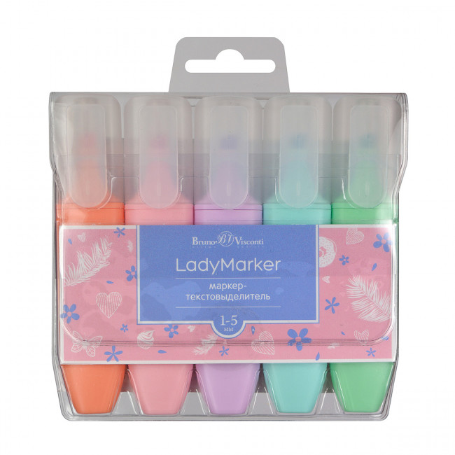 Набор текстовыделителей 5цв "LadyMarker", персиковый/мятный/розовый/бирюзовый/сиреневый, BV/22-0061 (8)