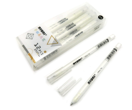 Ручка гелевая  БЕЛАЯ 0.8мм для прорисовки бликов и обводки, прозрачный корпус, Nyoni  CI-142/NY-109 N8209 (3/12/720)