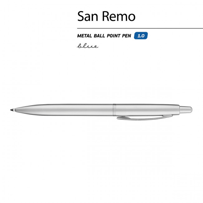 Ручка автоматическая 1,0мм синяя "San Remo", в тубе, цвет корпуса серебро, BV/20-0249/18 (24)