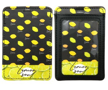 Обложка для проездного билета DC-804 черная "Лимон" 2 кармана, А7, гладкая экокожа (2/1000)