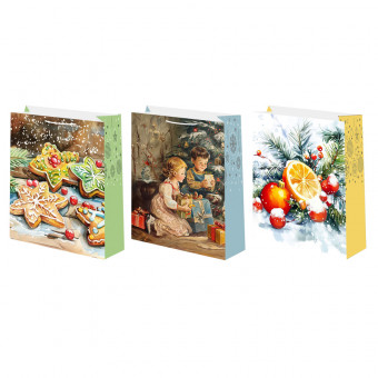 Пакет подарочный 18смх23см "Новогоднее ретро", матовый микс, Микрос/Ч54987 (12)