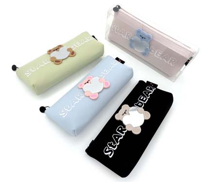 Пенал   CM-605 "Мишка с сердечком" косметичка, текстиль, с зеркалом, на молнии, цвета ассорти, в упаковке ПВХ (1/12/288)