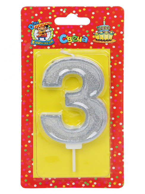 Свеча для торта Цифра 3 Серебряный глиттер с окантовкой, MILAND/С-5967 (12)