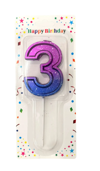 Свеча для торта "Цифра 3"  фиолетово-голубая, Магистр, MAG-фг221355-3 (12)