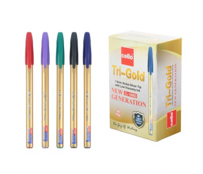 Шариковая ручка 1,0 мм синяя, "TRI-GOLD" с золотым корпусом, Cello (50/4000)