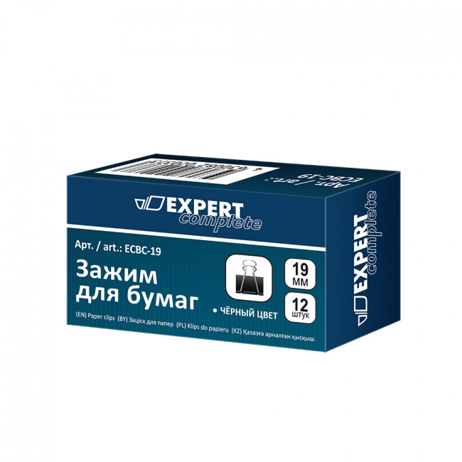 Зажим 19мм для бумаг,12шт, черный, Expert Complete/ECBC-19