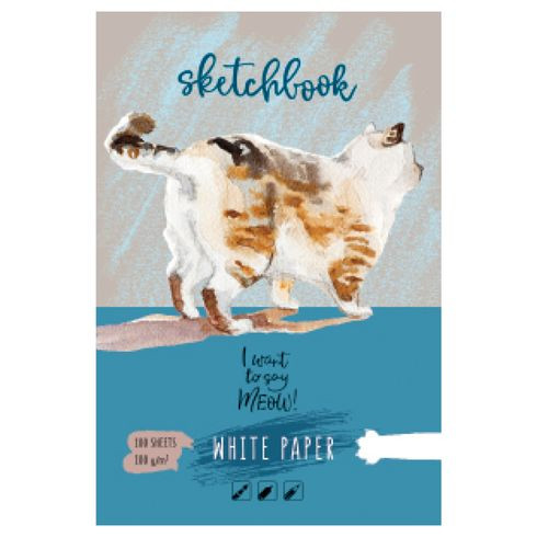 Скетчбук А5 переплёт твёрдый 100л. нелинованный "Трёхцветная кошка" ламинация матовая выборочный лак белый блок
