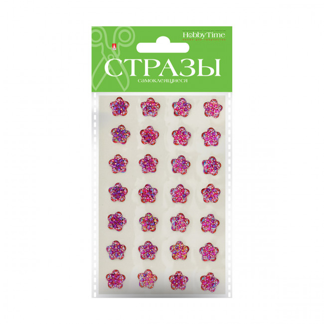 Самоклеящиеся стразы 12мм "Цветочки", 4цв, №107, BV/2-345/05