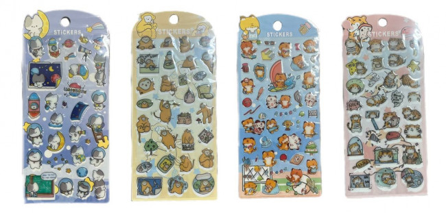 Набор наклеек 9 х 20см Магистр "Весёлые зверята" для творчества, объемные, многоразовые, A-6 (20)