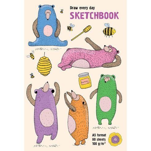 Скетчбук А5 переплёт твёрдый 80л. "Не три медведя" ламинация матовая белый блок