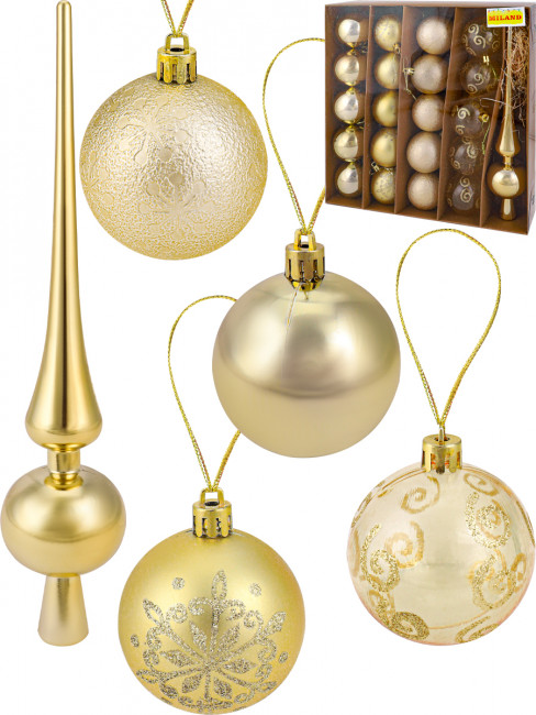 Набор шаров 6см и верхушка, ёлочных, золотых, 21шт, MILAND/НУ-3607 Набор шаров 6см и верхушка, ёлочных, золотых, 21шт, MILAND/НУ-3607