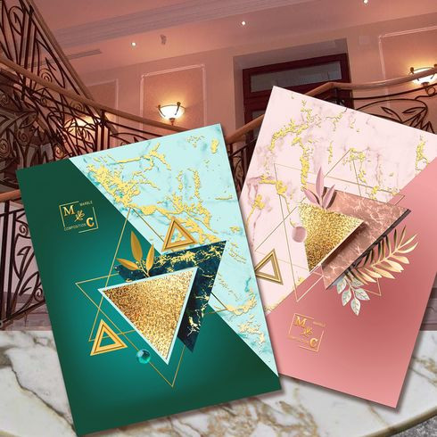 Бизнес-блокнот А5 переплёт твёрдый 80л. индивид.блок:клетка "Композиция" ламинация матовая 3D фольга (ассорти) BG (24)