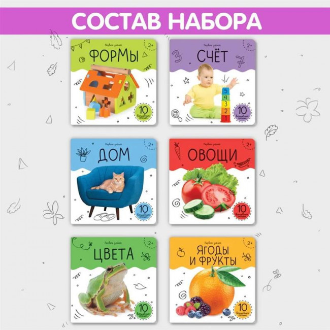 Набор из 6-ти обучающих картонных книг "Первые знания". MaLaMaLaMa